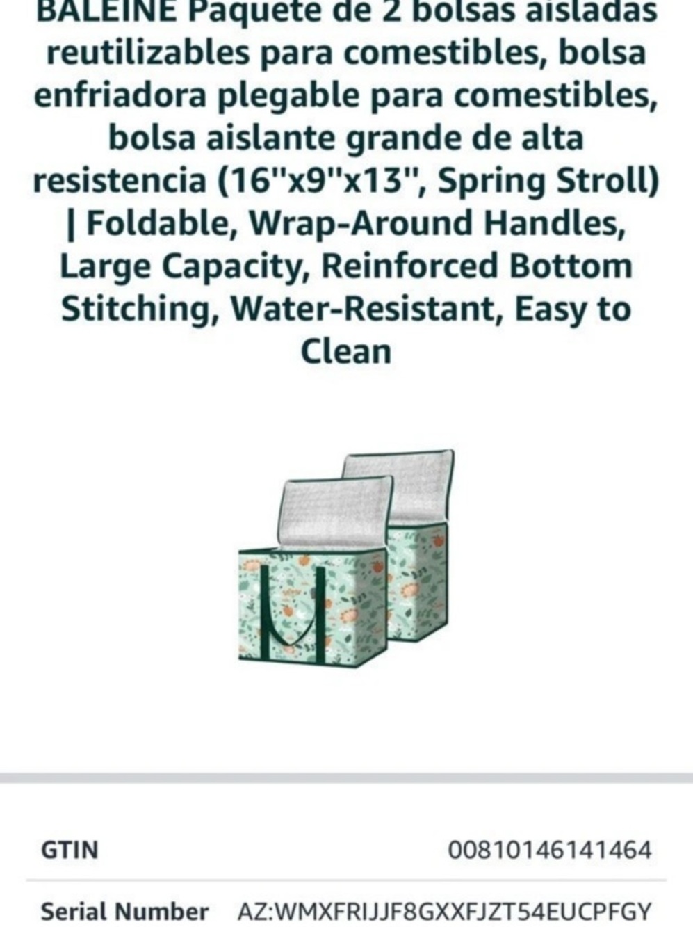 Baleine 2-Pack Large Insulated Reusable Grocery Bags Insulated Reusable Grocery